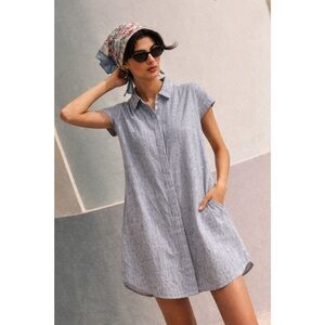 Trovata Birds of Paradise | Blue Plaid Button-Up Shirt Dress Cover Up ~ XS